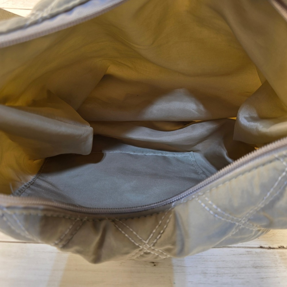 Quilted Nylon Crossbody‎ Bag Taupe Gray Diamond Stitch Puffer Hobo Shoulder Bag - Picture 3 of 4